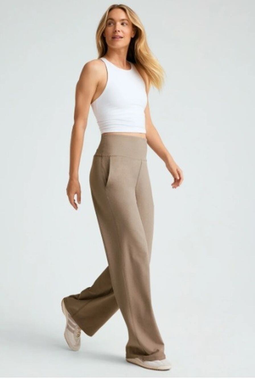 Beyond Yoga Sz S Spacedye Laid Back Wide Leg Pants 31" Inseam Birch Heather